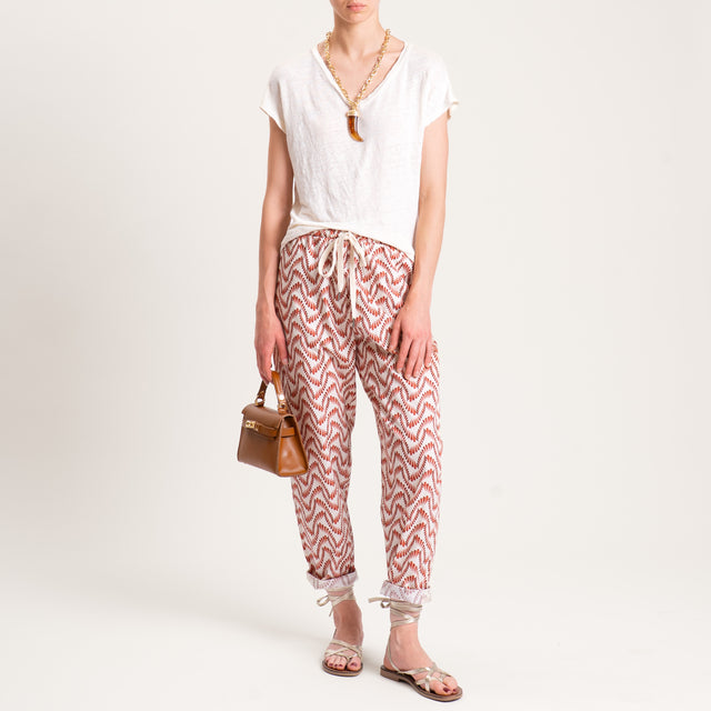 Zeroassoluto-Pantalone BAYA con elastico fantasia - etnic latte/ruggine