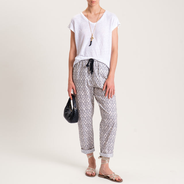 Zeroassoluto-Pantalone BAYA con elastico fantasia - maroc latte/nero
