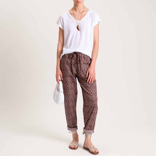 Zeroassoluto-Pantalone BAYA con elastico fantasia - maroc moka/latte
