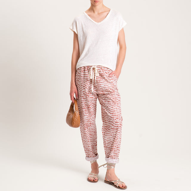 Zeroassoluto-Pantalone BAYA con elastico fantasia - stone latte/ruggine