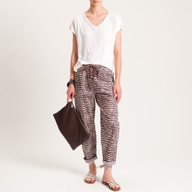 Zeroassoluto-Pantalone BAYA con elastico fantasia - stone moka/latte