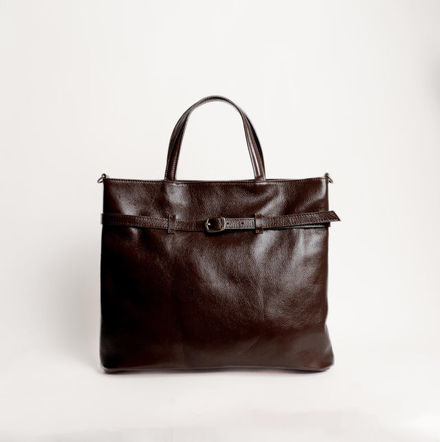 Zeroassoluto-Tote bag genuine leather high quality VINTAGE LOOK - moro