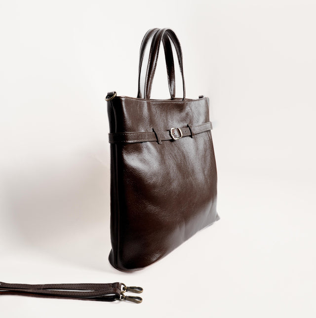 Zeroassoluto-Tote bag genuine leather high quality VINTAGE LOOK - moro