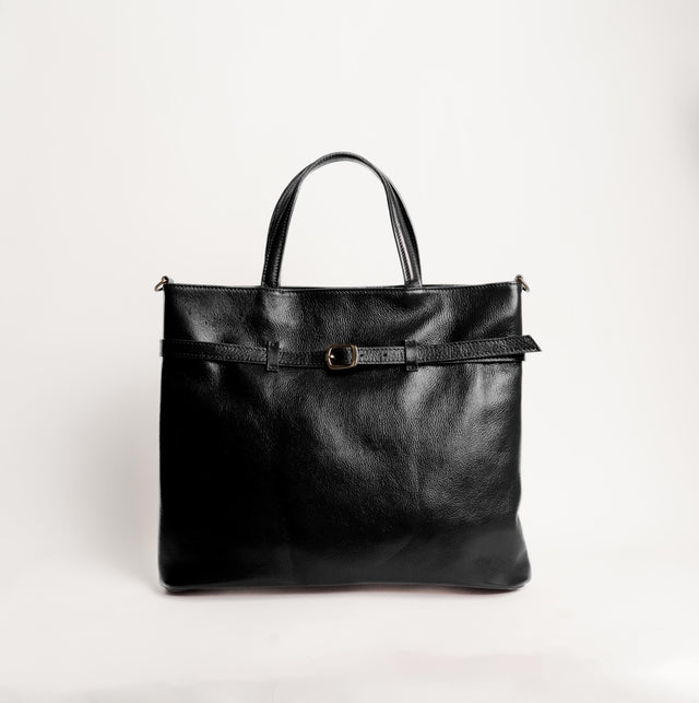 Zeroassoluto-Tote bag genuine leather high quality VINTAGE LOOK - nero