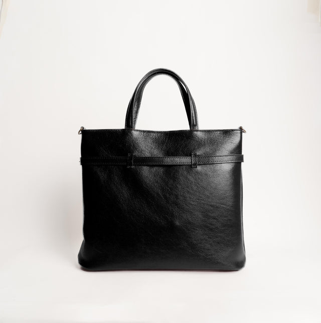 Zeroassoluto-Tote bag genuine leather high quality VINTAGE LOOK - nero