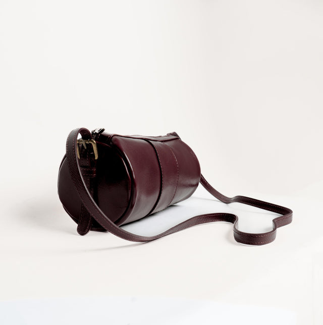 Zeroassoluto-Borsa cilindro a tracolla genuine leather - Bordeaux