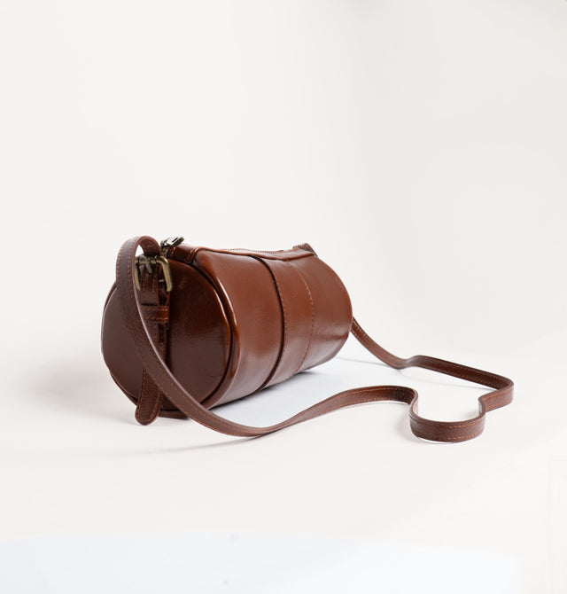 Zeroassoluto-Borsa cilindro a tracolla genuine leather - cuoio