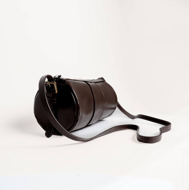 Zeroassoluto-Borsa cilindro a tracolla genuine leather - moro