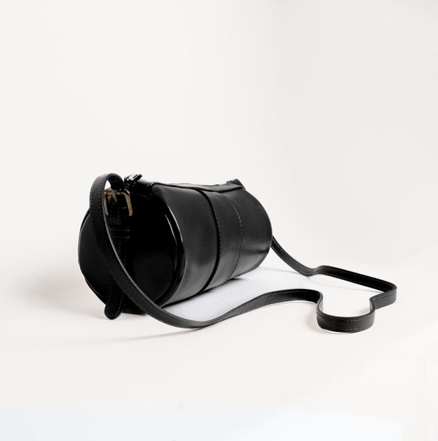 Zeroassoluto-Borsa cilindro a tracolla genuine leather - nero
