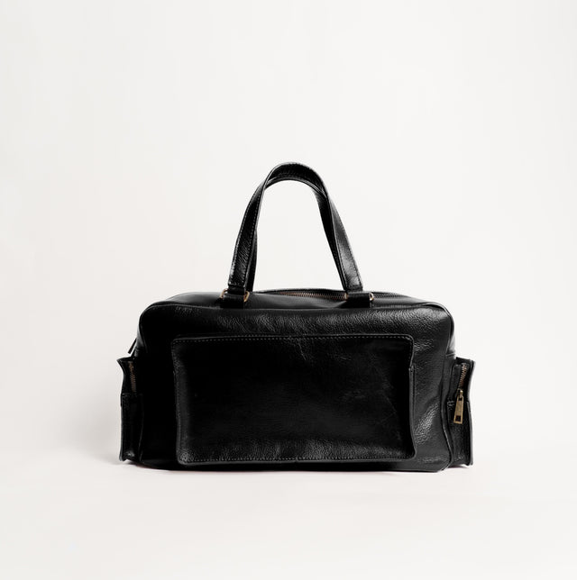 Zeroassoluto-Borsa weekend genuine leather high quality VINTAGE LOOK - nero