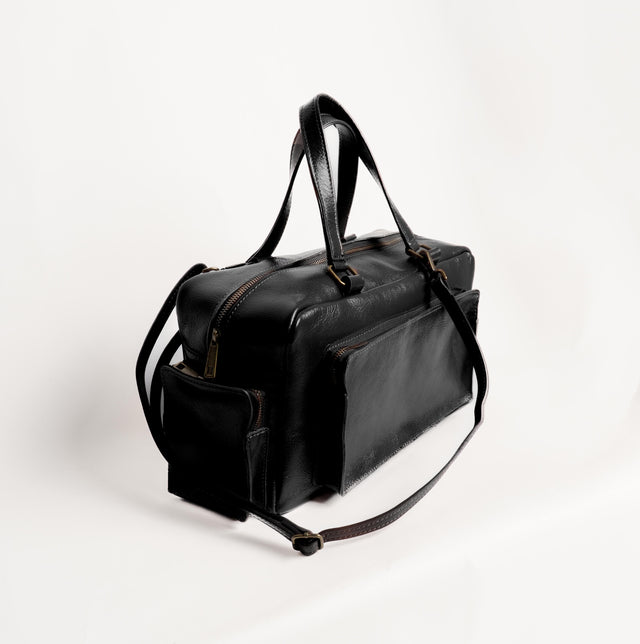 Zeroassoluto-Borsa weekend genuine leather high quality VINTAGE LOOK - nero