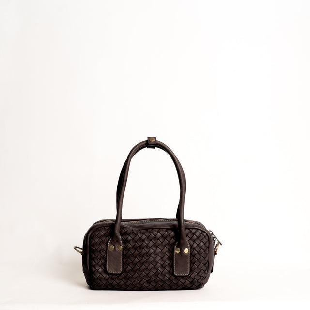 Zeroassoluto-Borsa bauletto intrecciata genuine leather high quality - moro