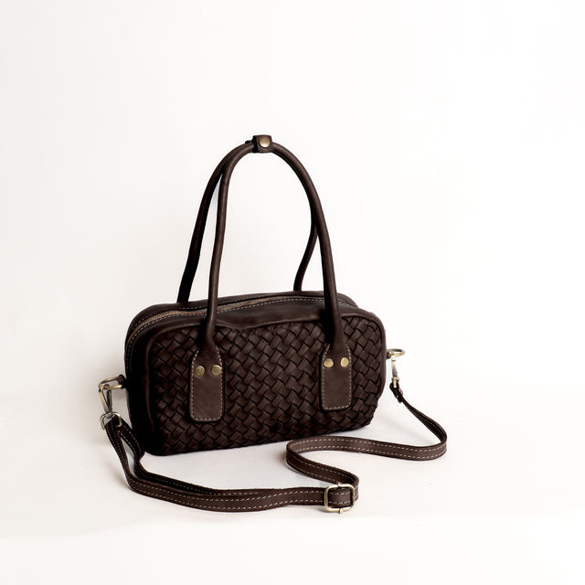 Zeroassoluto-Borsa bauletto intrecciata genuine leather high quality - moro