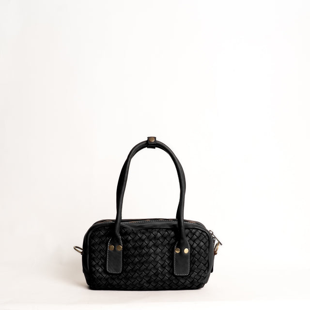 Zeroassoluto-Borsa bauletto intrecciata genuine leather high quality - nero