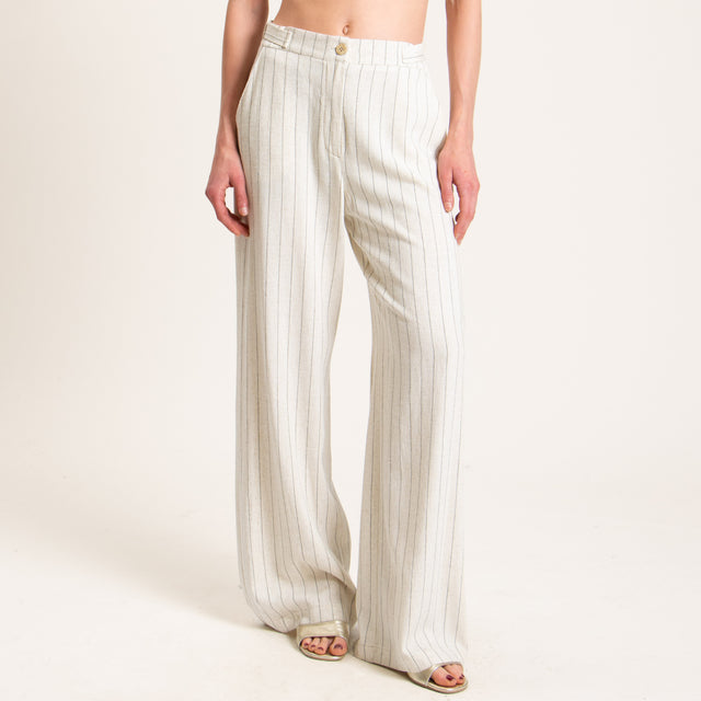 Zeroassoluto-Pantalone BELLA palazzo gessato - burro/nero