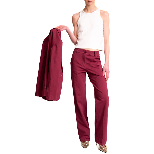 Pantalón recto de punto milano Zeroassoluto-BELLE - cereza