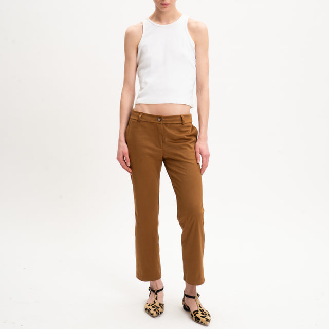 Zeroassoluto-Pantalone BENNY effetto suede - cuoio