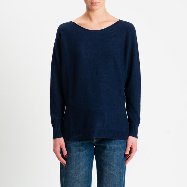 Zeroassoluto-Maglia soft hand scollo barca spacchi laterali - blu