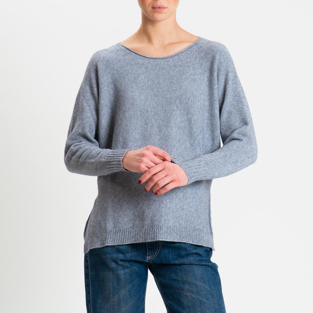 Zeroassoluto-Maglia soft hand scollo barca spacchi laterali - grigio melange