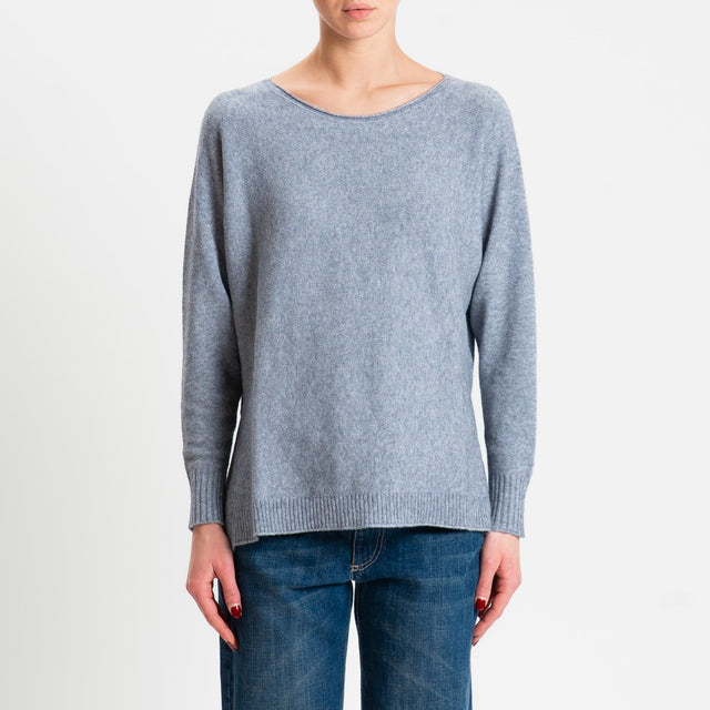 Zeroassoluto-Maglia soft hand scollo barca spacchi laterali - grigio melange