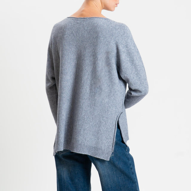 Zeroassoluto-Maglia soft hand scollo barca spacchi laterali - grigio melange