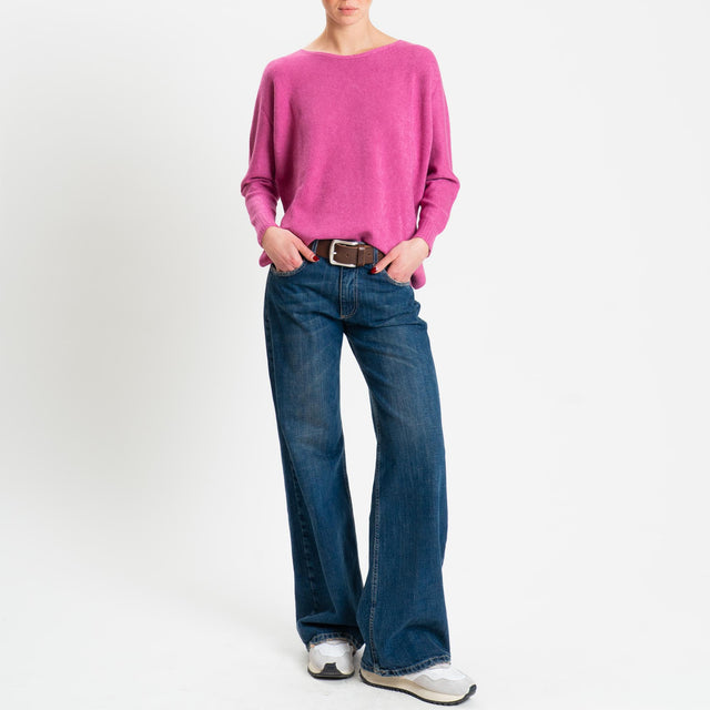 Zeroassoluto-Maglia soft hand scollo barca spacchi laterali - malva