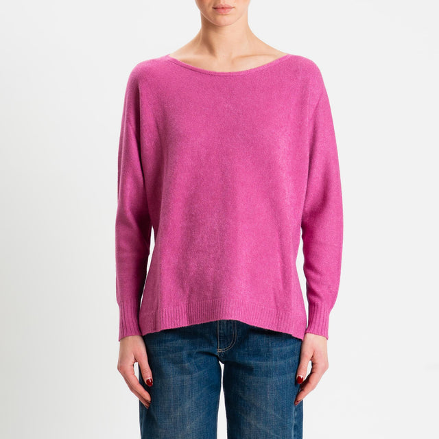 Zeroassoluto-Maglia soft hand scollo barca spacchi laterali - malva