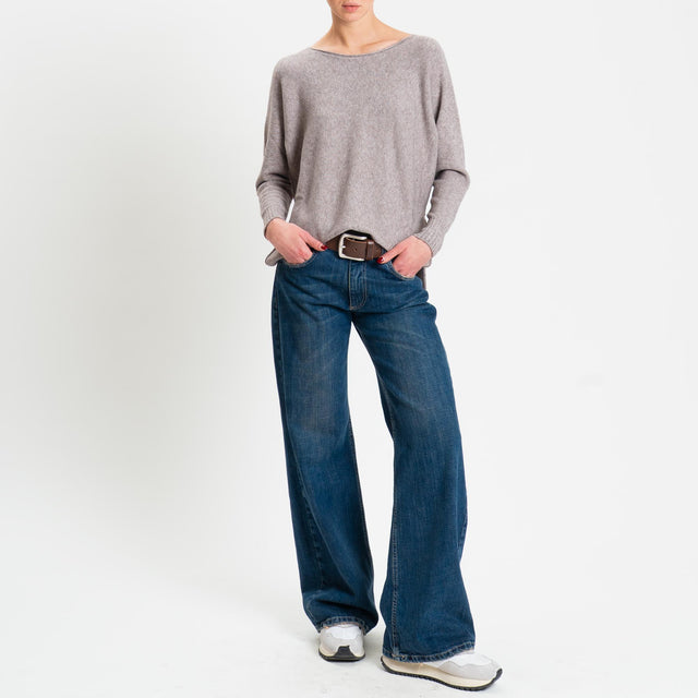 Zeroassoluto-Maglia soft hand scollo barca spacchi laterali - taupe