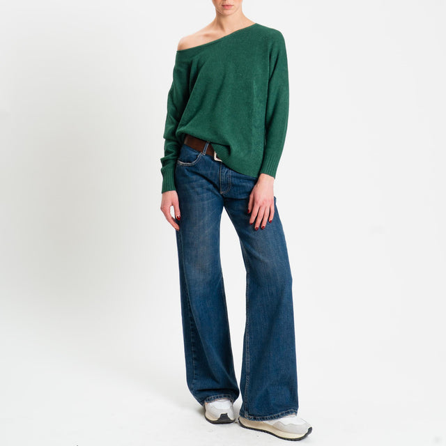 Zeroassoluto-Maglia soft hand scollo barca spacchi laterali - verde