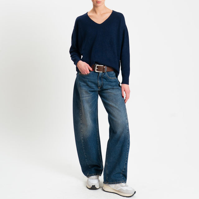 Zeroassoluto-Maglia soft hand scollo v spacchi laterali - blu