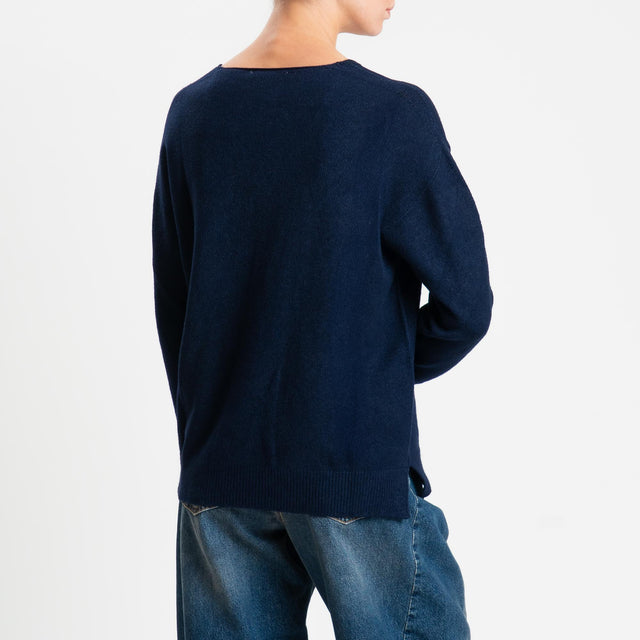 Zeroassoluto-Maglia soft hand scollo v spacchi laterali - blu