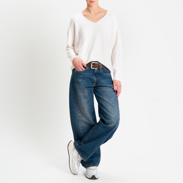 Zeroassoluto-Maglia soft hand scollo v spacchi laterali - burro