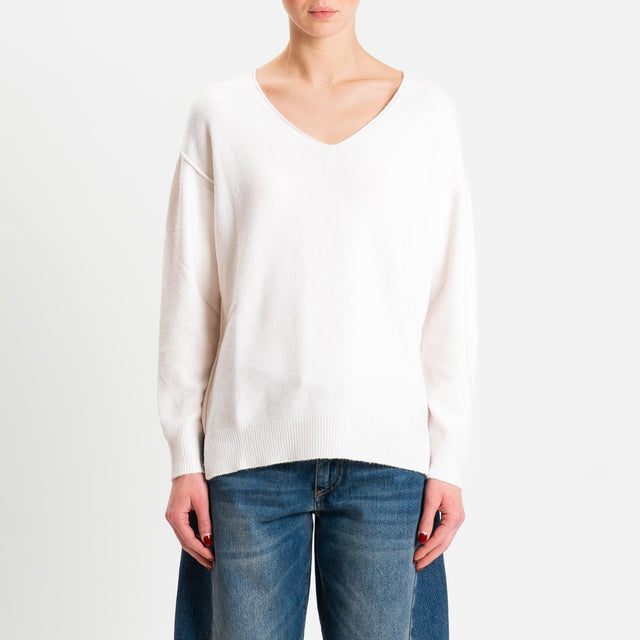 Zeroassoluto-Maglia soft hand scollo v spacchi laterali - burro