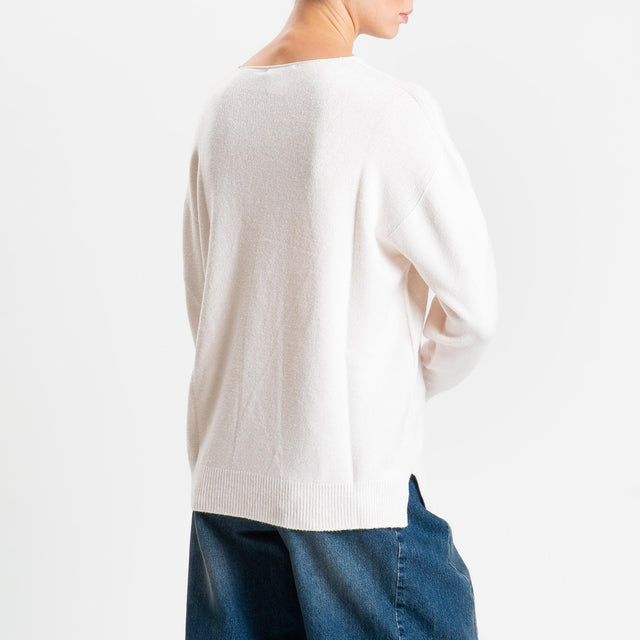 Zeroassoluto-Maglia soft hand scollo v spacchi laterali - burro