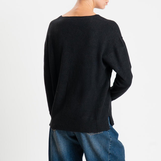 Zeroassoluto-Maglia soft hand scollo v spacchi laterali - nero