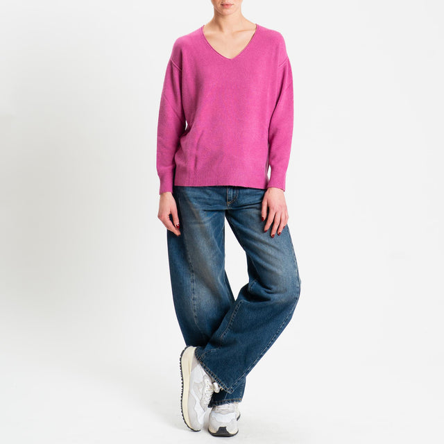 Zeroassoluto-Maglia soft hand scollo v spacchi laterali - malva