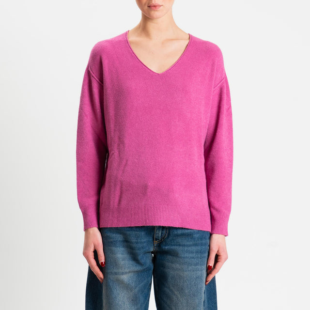 Zeroassoluto-Maglia soft hand scollo v spacchi laterali - malva