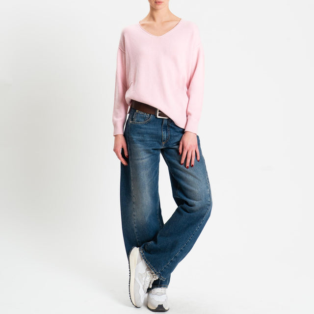 Zeroassoluto-Maglia soft hand scollo v spacchi laterali - rosa