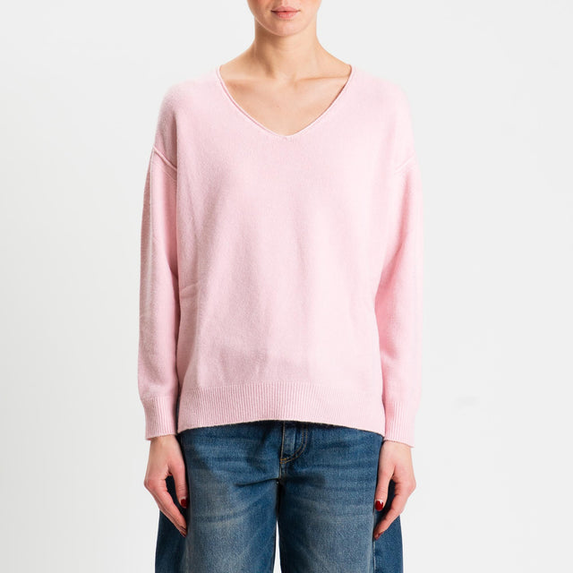 Zeroassoluto-Maglia soft hand scollo v spacchi laterali - rosa