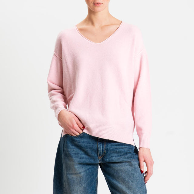 Zeroassoluto-Maglia soft hand scollo v spacchi laterali - rosa