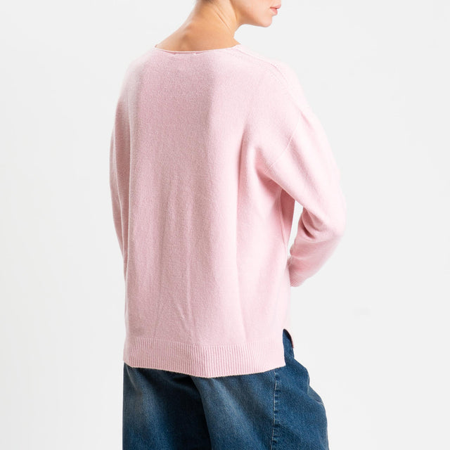 Zeroassoluto-Maglia soft hand scollo v spacchi laterali - rosa