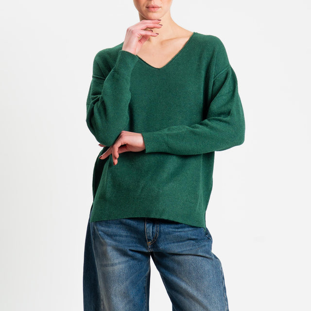 Zeroassoluto-Maglia soft hand scollo v spacchi laterali - verde