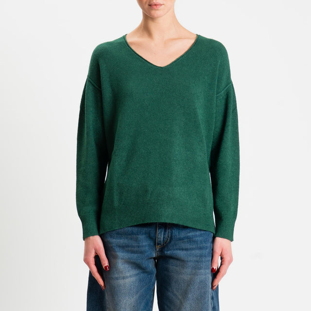 Zeroassoluto-Maglia soft hand scollo v spacchi laterali - verde