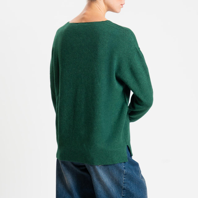 Zeroassoluto-Maglia soft hand scollo v spacchi laterali - verde