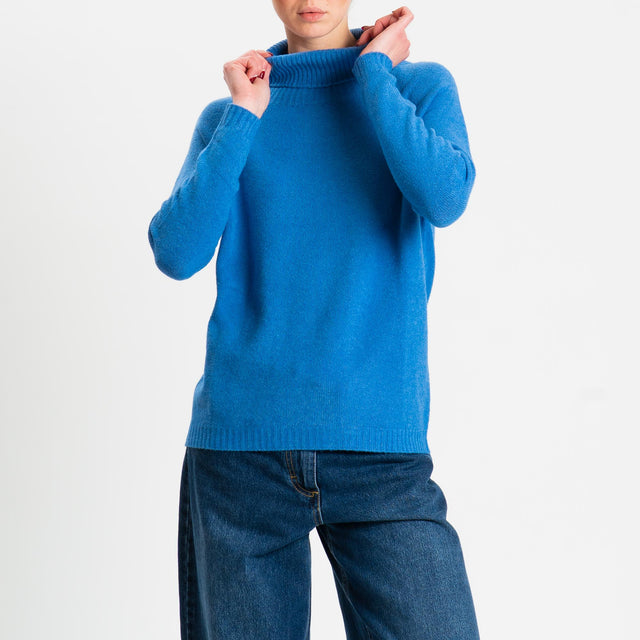 Zeroassoluto-Maglia soft hand collo alto bordi a coste - denim