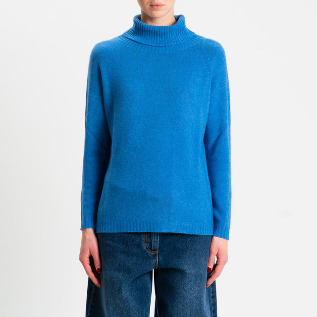 Zeroassoluto-Maglia soft hand collo alto bordi a coste - denim