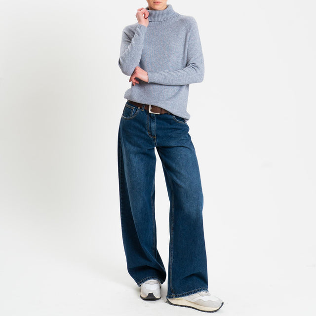 Zeroassoluto-Maglia soft hand collo alto bordi a coste - grigio melange