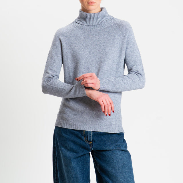 Zeroassoluto-Maglia soft hand collo alto bordi a coste - grigio melange