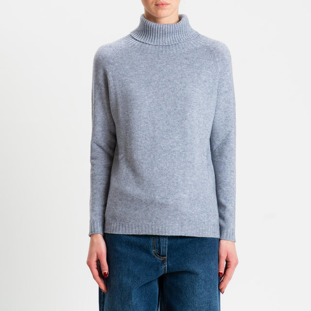 Zeroassoluto-Maglia soft hand collo alto bordi a coste - grigio melange