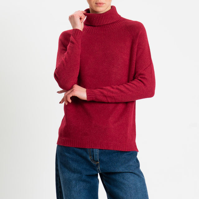 Zeroassoluto-Maglia soft hand collo alto bordi a coste - india